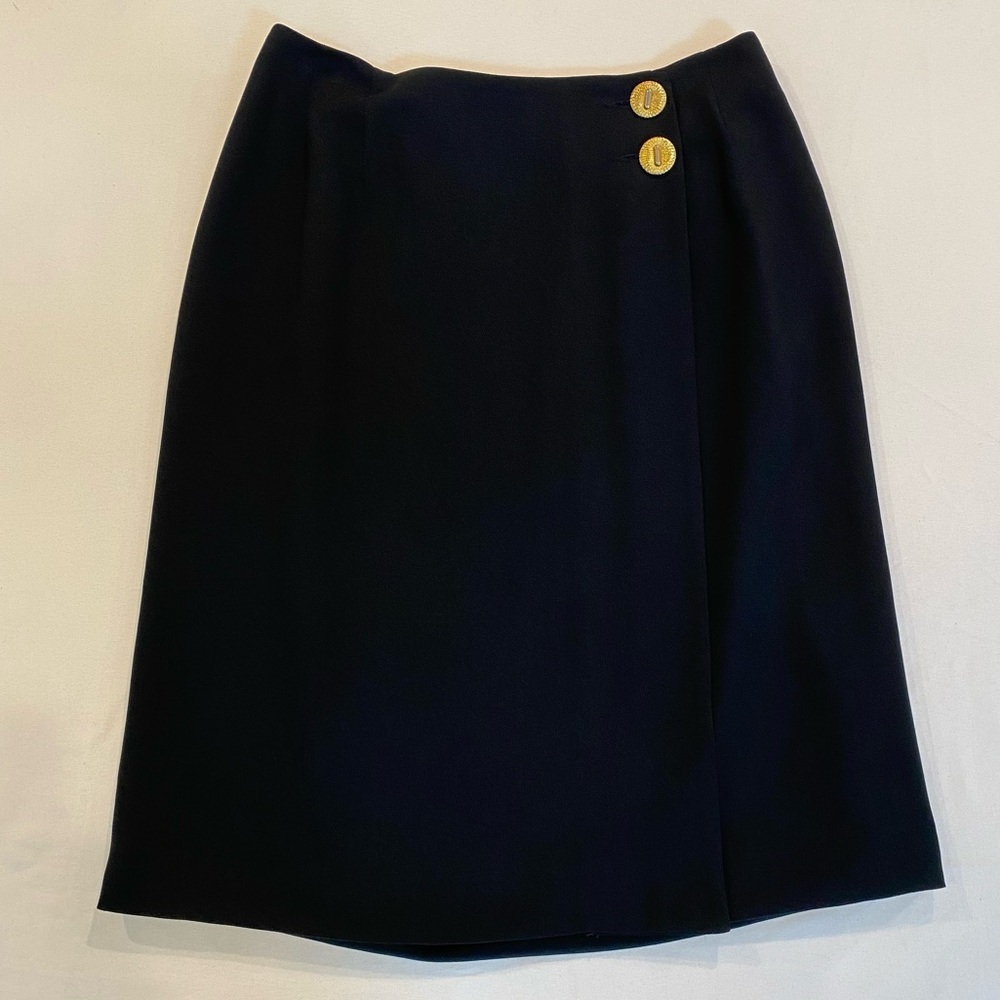 BOGATO Vintage 80s 90s Black Mini Wrap Skirt with Gold Buttons